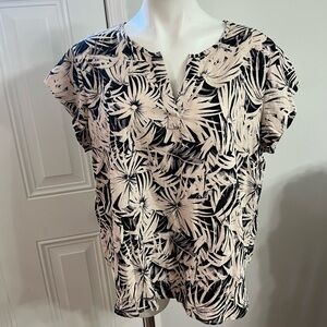 Panama Jack Black and Cream Boxy Blouse with Mandarin Collar